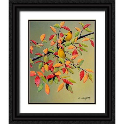 Backyard Goldfinches Black Ornate Wood Framed Art Print with Double Matting by Engler, Don