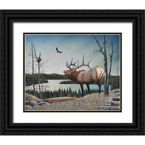 Bugling Elk Black Ornate Wood Framed Art Print with Double Matting by Engler, Don