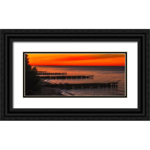 Edgewater Docks Cleveland Black Ornate Wood Framed Art Print with Double Matting by Galloimages Online