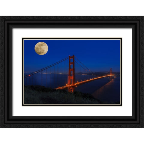 Golden Gate Bridge Full Moon Black Ornate Wood Framed Art Print with Double Matting by Galloimages Online