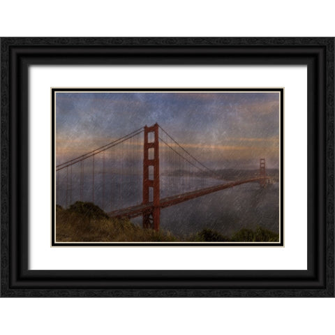 Golden Gate Bridge Rain Painterly Black Ornate Wood Framed Art Print with Double Matting by Galloimages Online