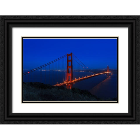 Golden Gate bridge at Night Black Ornate Wood Framed Art Print with Double Matting by Galloimages Online