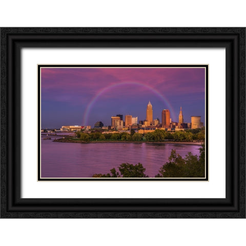 Rainbow over Cleveland Black Ornate Wood Framed Art Print with Double Matting by Galloimages Online