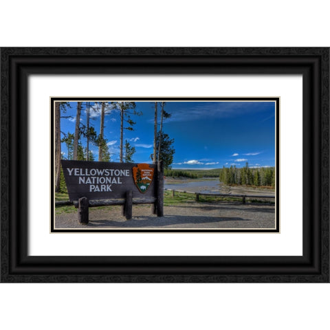Yellowstone National Park Sign Black Ornate Wood Framed Art Print with Double Matting by Galloimages Online