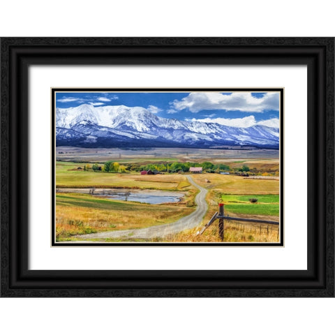 Montana Farm (Watercolor) Black Ornate Wood Framed Art Print with Double Matting by Galloimages Online