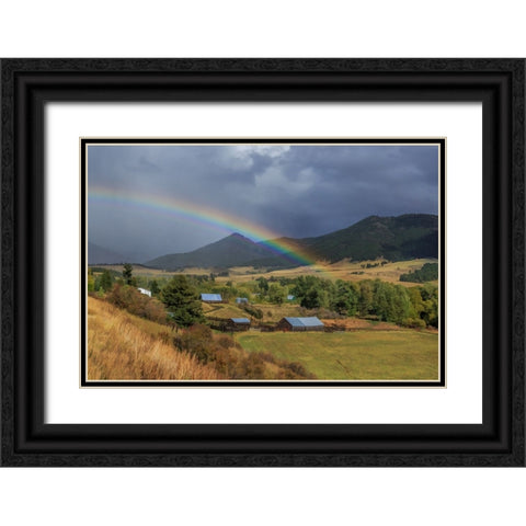Montana Farm Rainbow Black Ornate Wood Framed Art Print with Double Matting by Galloimages Online