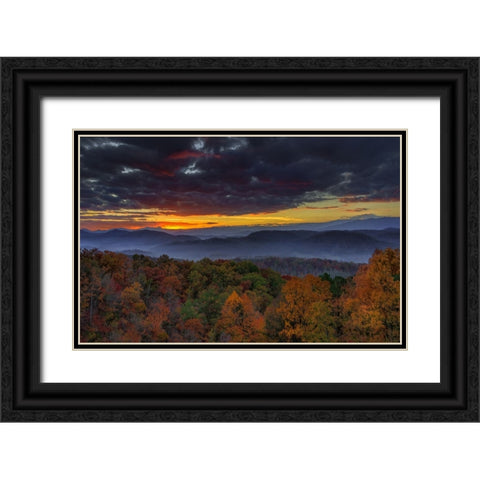 Smokies Sunrise (Oil Paint) Black Ornate Wood Framed Art Print with Double Matting by Galloimages Online