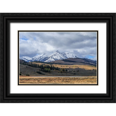 Swan Lake And Electric Peak Black Ornate Wood Framed Art Print with Double Matting by Galloimages Online