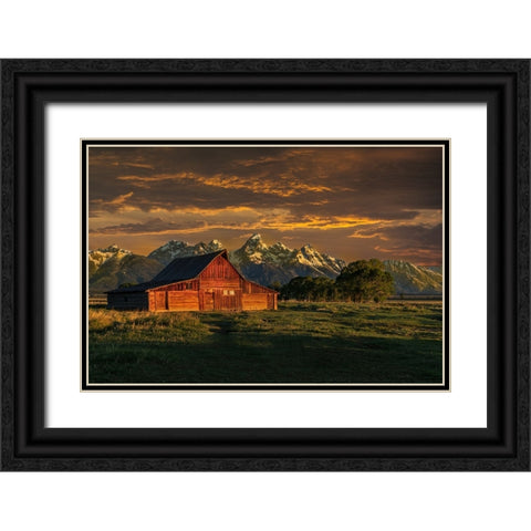Moulton Barn Sunrise Black Ornate Wood Framed Art Print with Double Matting by Galloimages Online