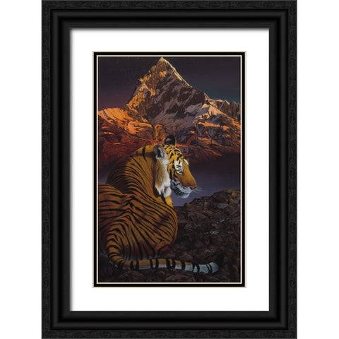 Cosmic Tiger Black Ornate Wood Framed Art Print with Double Matting by Stevenson, Graeme