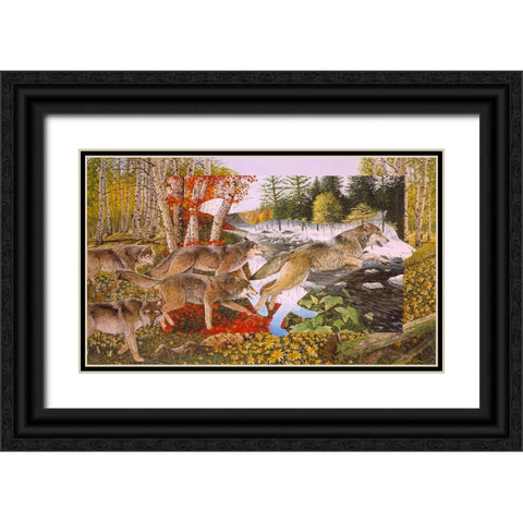 Seasons Of The Wolf Black Ornate Wood Framed Art Print with Double Matting by Stevenson, Graeme