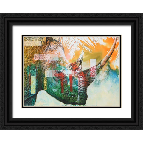 Tears Of A Rhino Black Ornate Wood Framed Art Print with Double Matting by Stevenson, Graeme