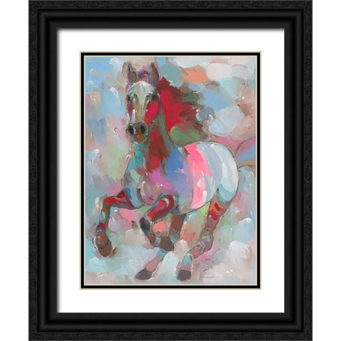 Fiery Stallion Black Ornate Wood Framed Art Print with Double Matting by Khorasani, Hooshang