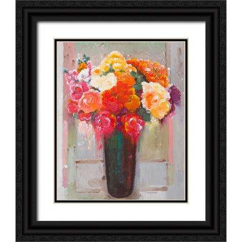 Flowers at the Window Black Ornate Wood Framed Art Print with Double Matting by Khorasani, Hooshang