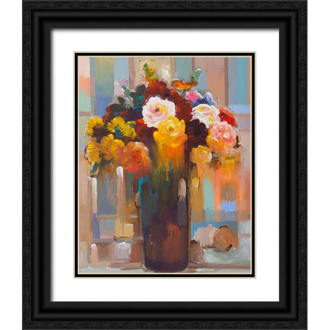 Golden Bouquet Black Ornate Wood Framed Art Print with Double Matting by Khorasani, Hooshang