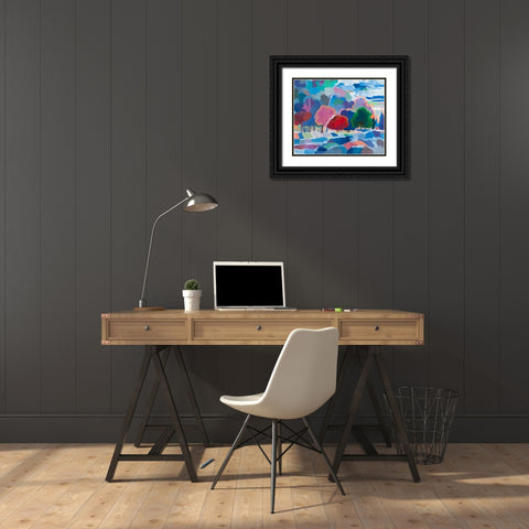 Stream Side Gathering Black Ornate Wood Framed Art Print with Double Matting by Khorasani, Hooshang