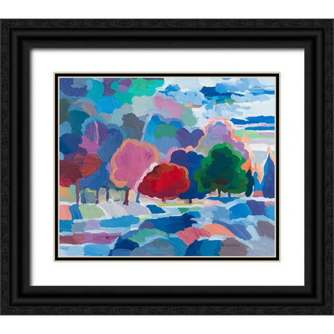 Stream Side Gathering Black Ornate Wood Framed Art Print with Double Matting by Khorasani, Hooshang