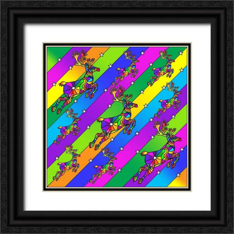 Pop Art Reindeer Black Ornate Wood Framed Art Print with Double Matting by Green, Howie