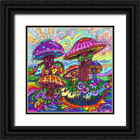 Pop-Art-Mushrooms Black Ornate Wood Framed Art Print with Double Matting by Green, Howie