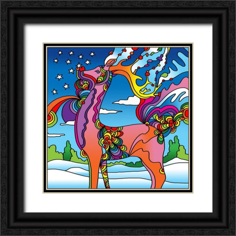 Pop Art Reindeer Black Ornate Wood Framed Art Print with Double Matting by Green, Howie