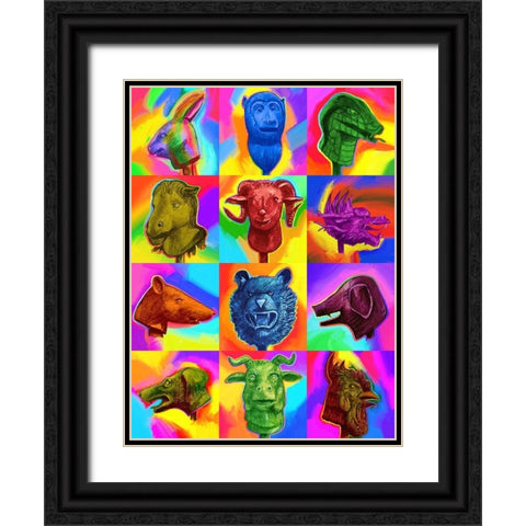 Chinese Zodiac Pop Art Black Ornate Wood Framed Art Print with Double Matting by Green, Howie