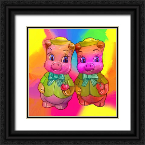 2 Piggies Black Ornate Wood Framed Art Print with Double Matting by Green, Howie