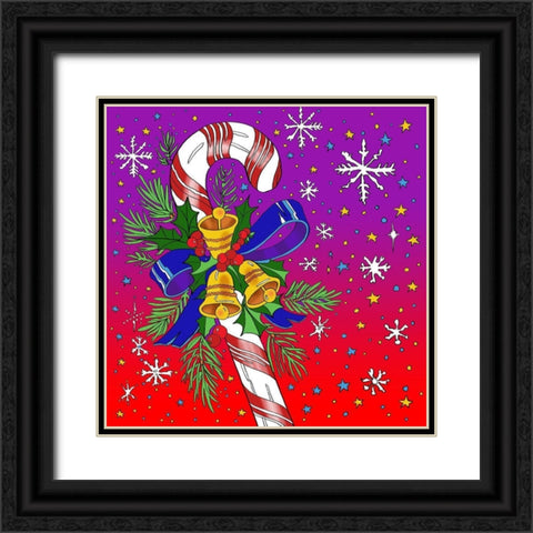 Candy Cane Bells Black Ornate Wood Framed Art Print with Double Matting by Green, Howie