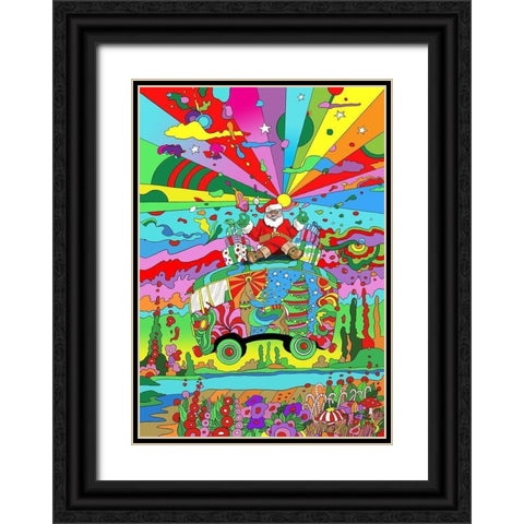 Santa Hippie Bus Black Ornate Wood Framed Art Print with Double Matting by Green, Howie
