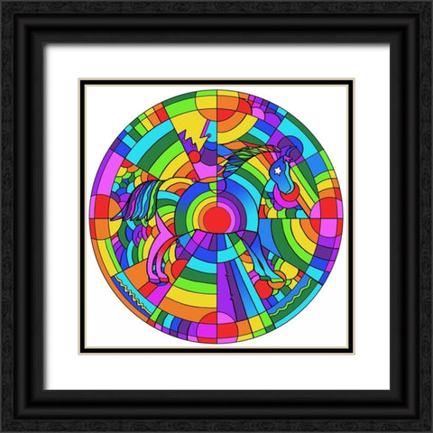 Pop Art Pony Circle Black Ornate Wood Framed Art Print with Double Matting by Green, Howie