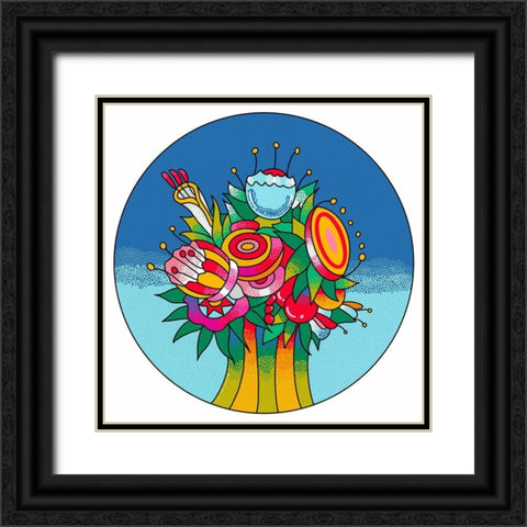 Circle Flowers 6202 Black Ornate Wood Framed Art Print with Double Matting by Green, Howie