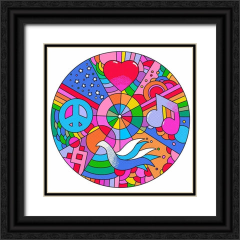 Circle Peace Love Music Black Ornate Wood Framed Art Print with Double Matting by Green, Howie