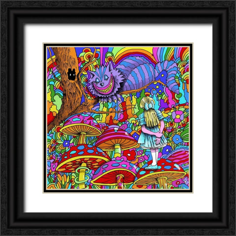 Cheshire Cat Alice Black Ornate Wood Framed Art Print with Double Matting by Green, Howie