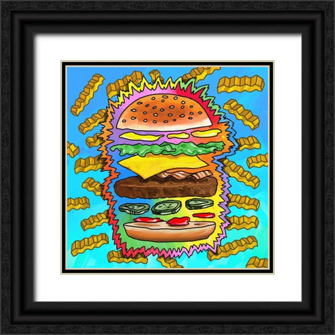 Hamburger With Fries Pop Art Black Ornate Wood Framed Art Print with Double Matting by Green, Howie