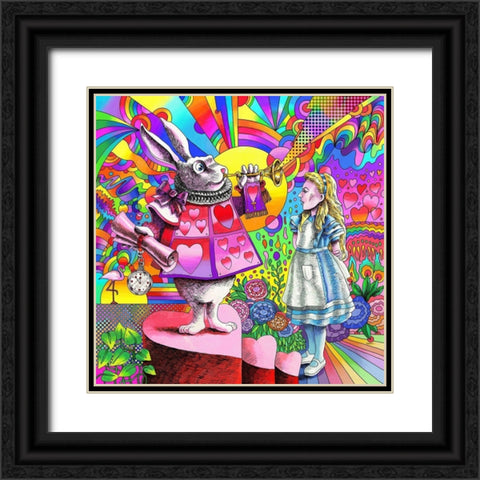 Alice and White Rabbit Black Ornate Wood Framed Art Print with Double Matting by Green, Howie