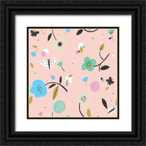 Cut Out Flowers Black Ornate Wood Framed Art Print with Double Matting by HUE and MI and Sangita