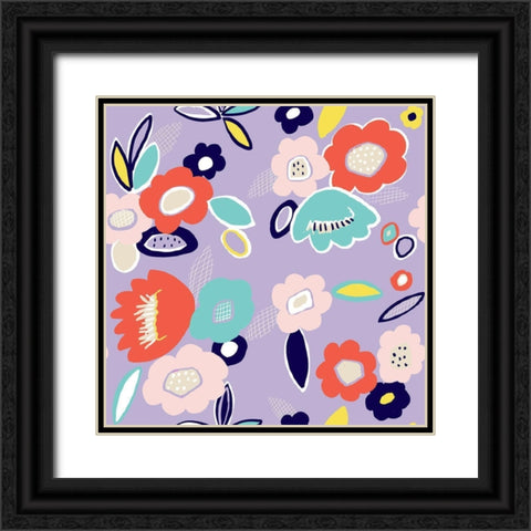 Geo Flowers Black Ornate Wood Framed Art Print with Double Matting by HUE and MI and Sangita