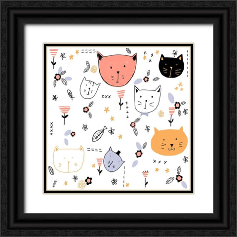 Crazy Cat Black Ornate Wood Framed Art Print with Double Matting by HUE and MI and Sangita