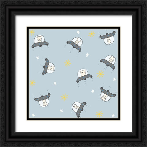 2098 Cute Space Ships Black Ornate Wood Framed Art Print with Double Matting by HUE and MI and Sangita