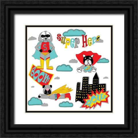 Super Dog Black Ornate Wood Framed Art Print with Double Matting by HUE and MI and Sangita