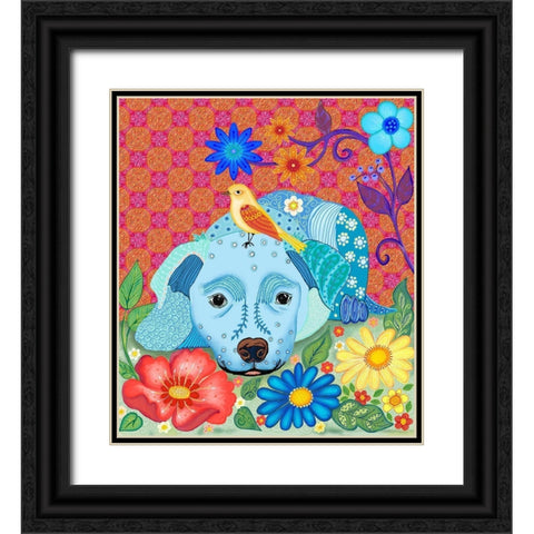 BLUE DOG Black Ornate Wood Framed Art Print with Double Matting by HUE and MI and Sangita