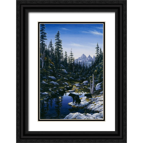 Bear Family Black Ornate Wood Framed Art Print with Double Matting by Tift, Jeff