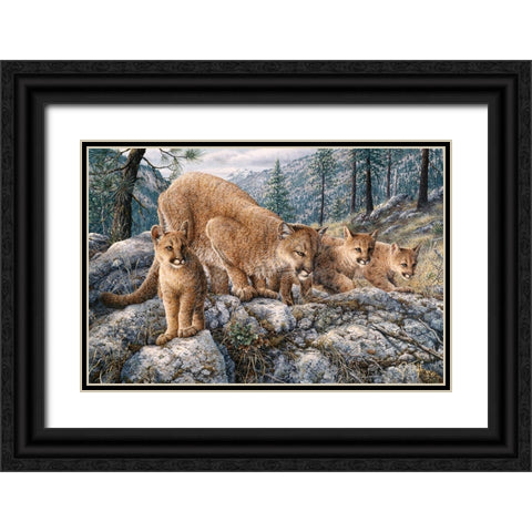 Cat Family Black Ornate Wood Framed Art Print with Double Matting by Tift, Jeff