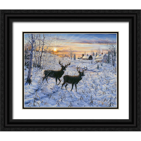 Two Deer In The Moonlight Black Ornate Wood Framed Art Print with Double Matting by Tift, Jeff