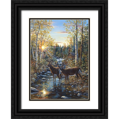 Whitetail Deer Black Ornate Wood Framed Art Print with Double Matting by Tift, Jeff