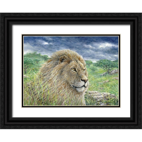 Lion Painting Finished 2 Black Ornate Wood Framed Art Print with Double Matting by Tift, Jeff