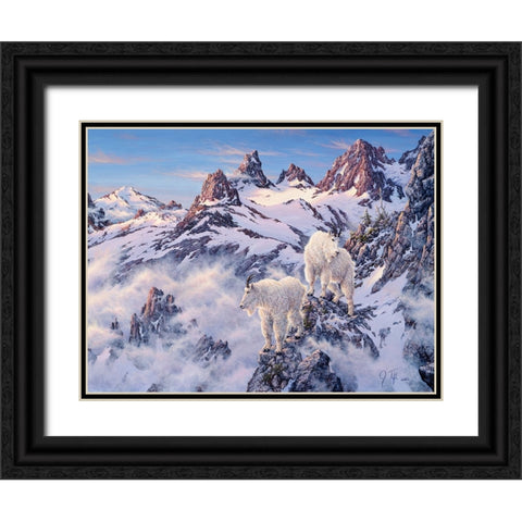 Among The Clouds - Mtn. Goat Black Ornate Wood Framed Art Print with Double Matting by Tift, Jeff