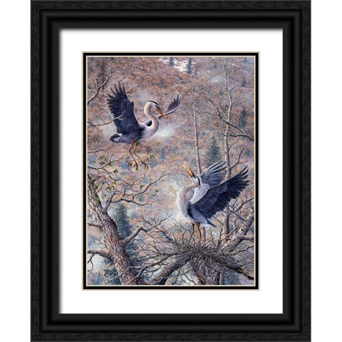 Nesting Time - Great Blue Herons Black Ornate Wood Framed Art Print with Double Matting by Tift, Jeff