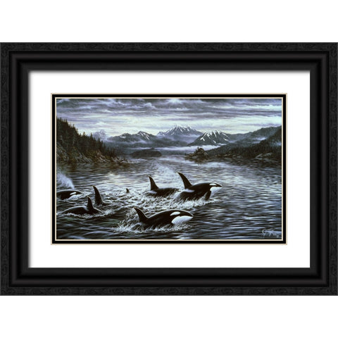 Whales Black Ornate Wood Framed Art Print with Double Matting by Tift, Jeff
