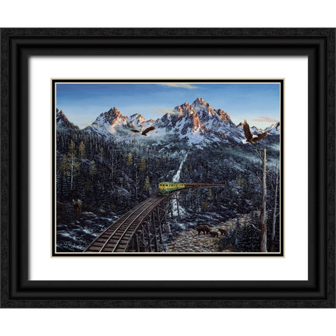 Train And Eagle Black Ornate Wood Framed Art Print with Double Matting by Tift, Jeff