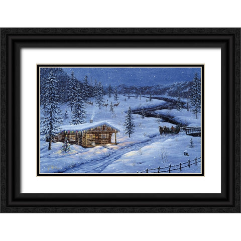 Winter Cabin Black Ornate Wood Framed Art Print with Double Matting by Tift, Jeff